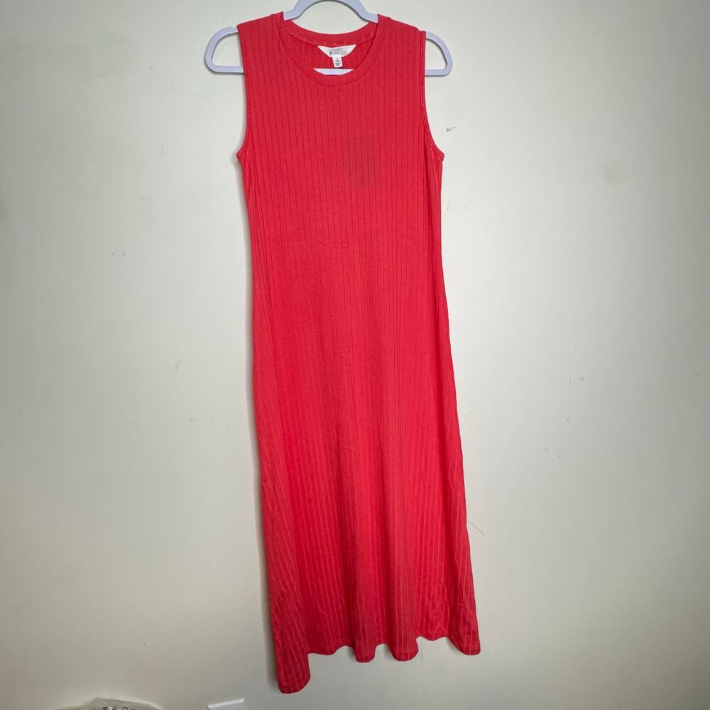 Market & Spruce Crewneck Sleeveless Ribbed Tank Dress Medium Petite Coral NWT - Picture 3 of 8